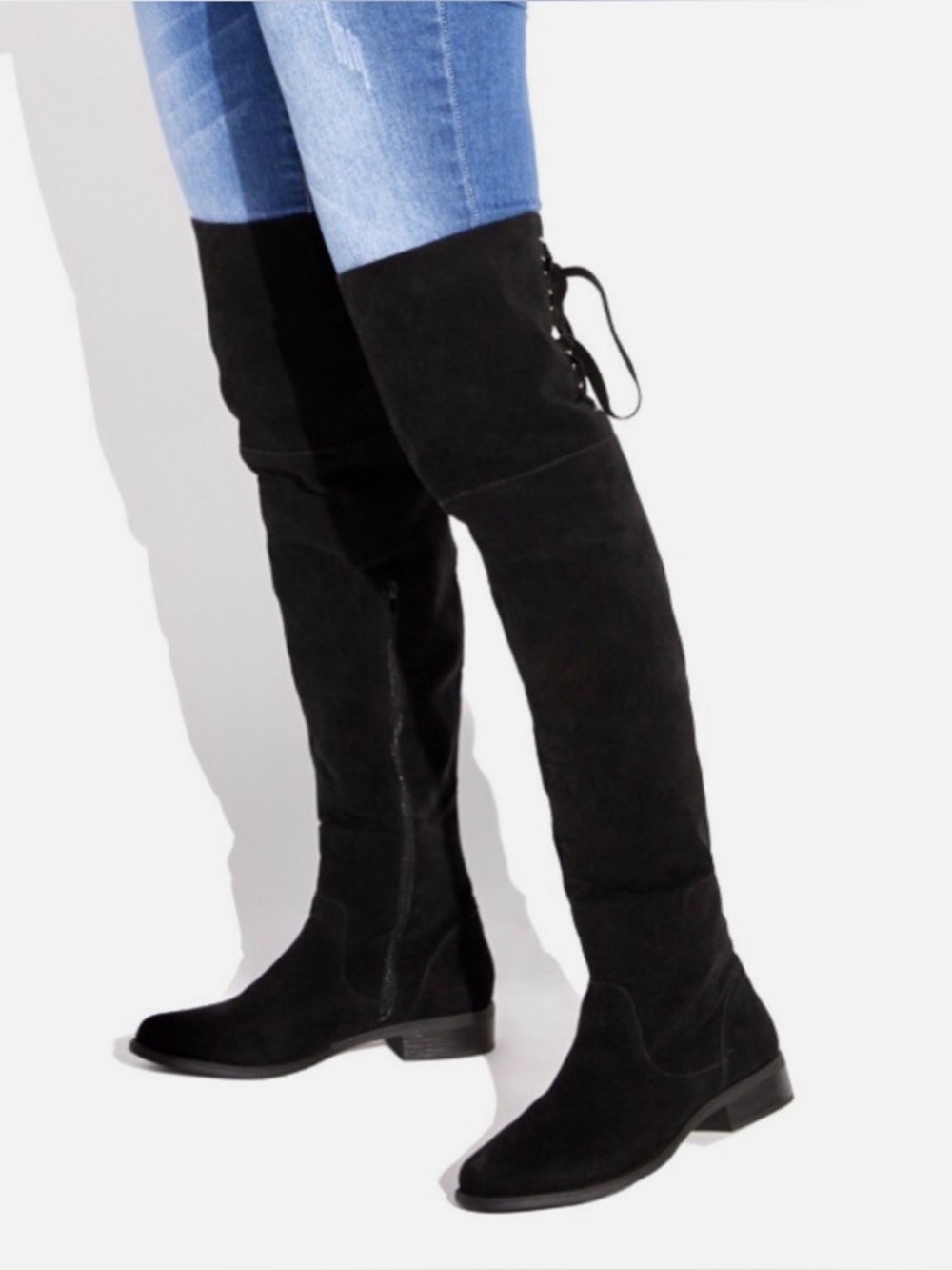 Over-the-Knee black suede wide calf boots